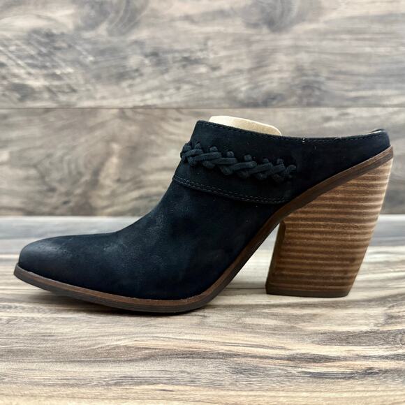 NIB SAM EDELMAN Alison 8M Suede Pointed Toe Stacked Block Heel Mule Black - Picture 7 of 11